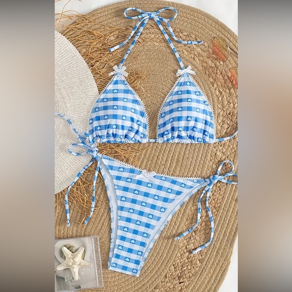 NEW 2 pc bathing suit SZ S, triangle top and bottoms that tie on the sides